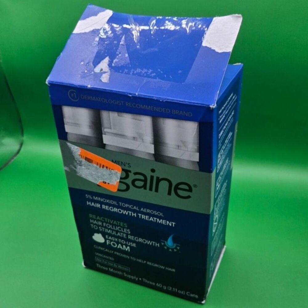 Minoxidil Unscented Men's Hair Regrowth Foam, 3 MONTH Supply Box Damaged